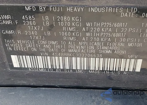 2013 Subaru Outback 2.5I Limited z USA, uszkodzony, nr VIN 4S4BRBKC1D3206638